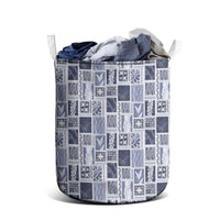 Vintage Aloha Block Quilt Laundry Basket Blue Inspired Lei Motifs - Polynesian Pride