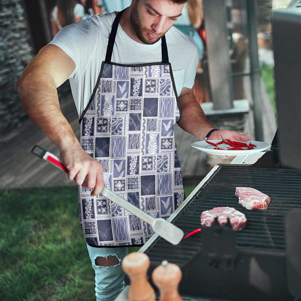 Vintage Aloha Block Quilt Apron Blue Inspired Lei Motifs - Polynesian Pride