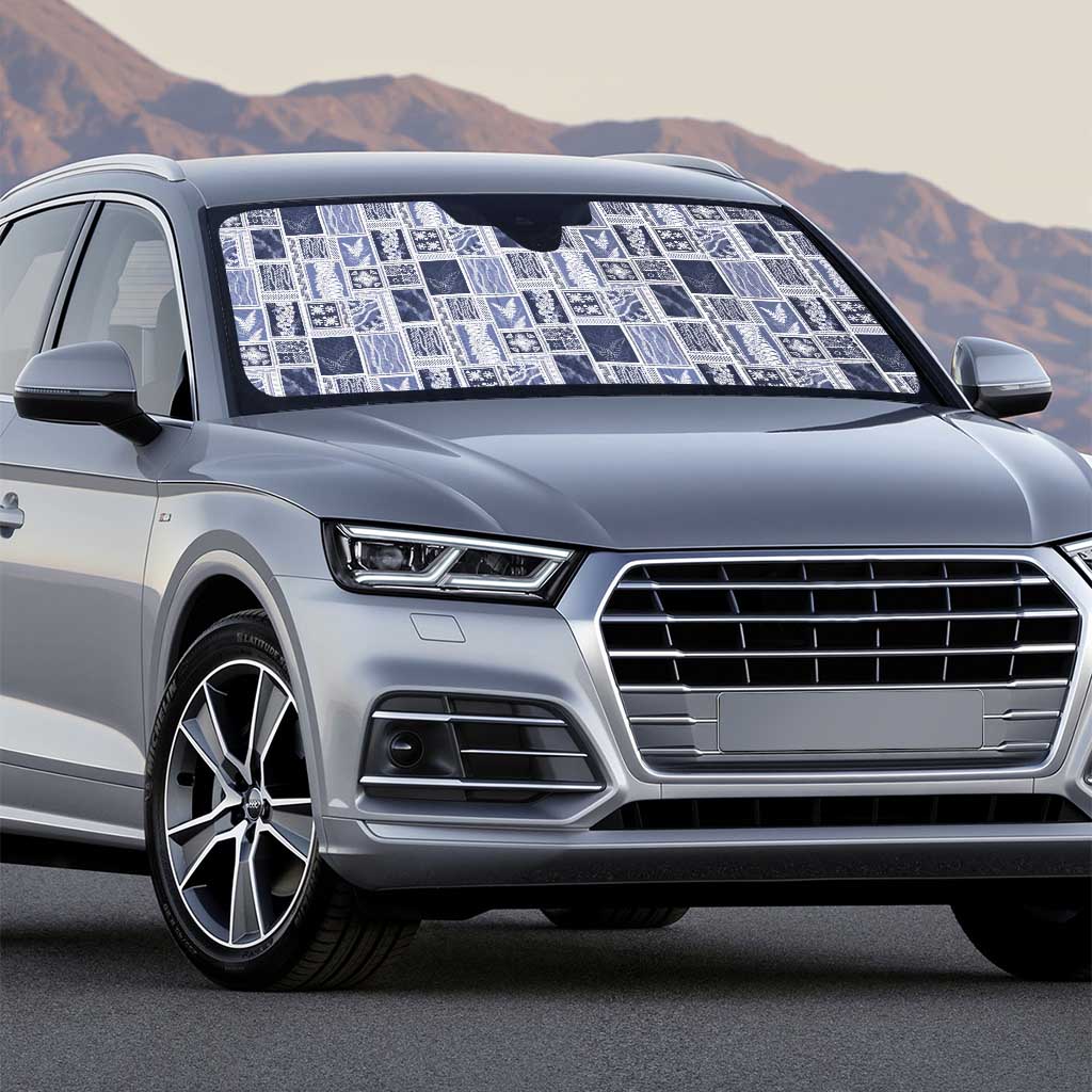 Vintage Aloha Block Quilt Auto Sun Shade Blue Inspired Lei Motifs - Polynesian Pride