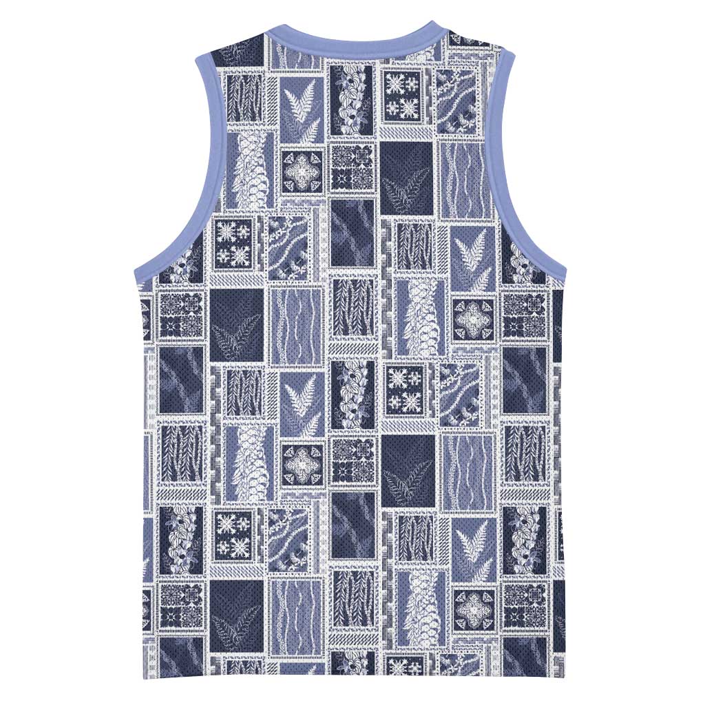 Vintage Aloha Block Quilt Basketball Jersey Blue Inspired Lei Motifs - Polynesian Pride