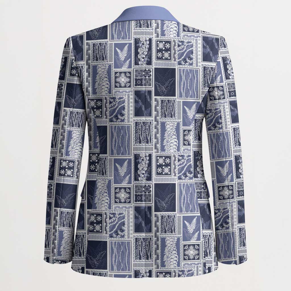 Vintage Aloha Block Quilt Blazer Blue Inspired Lei Motifs - Polynesian Pride