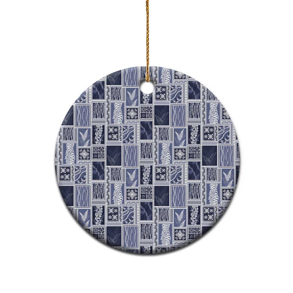 Vintage Aloha Block Quilt Ceramic Ornament Blue Inspired Lei Motifs - Polynesian Pride