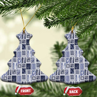 Vintage Aloha Block Quilt Ceramic Ornament Blue Inspired Lei Motifs - Polynesian Pride