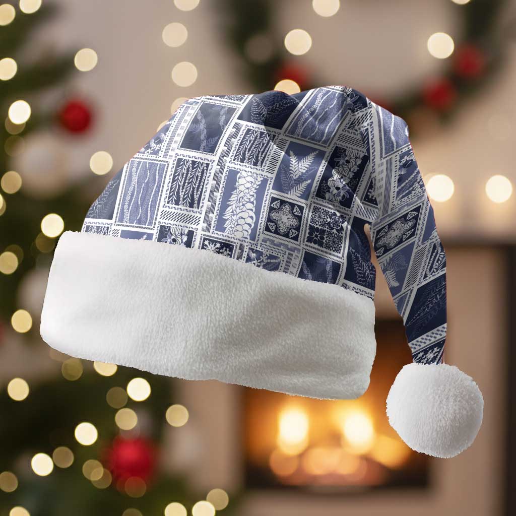 Vintage Aloha Block Quilt Christmas Santa Hat Blue Inspired Lei Motifs - Polynesian Pride