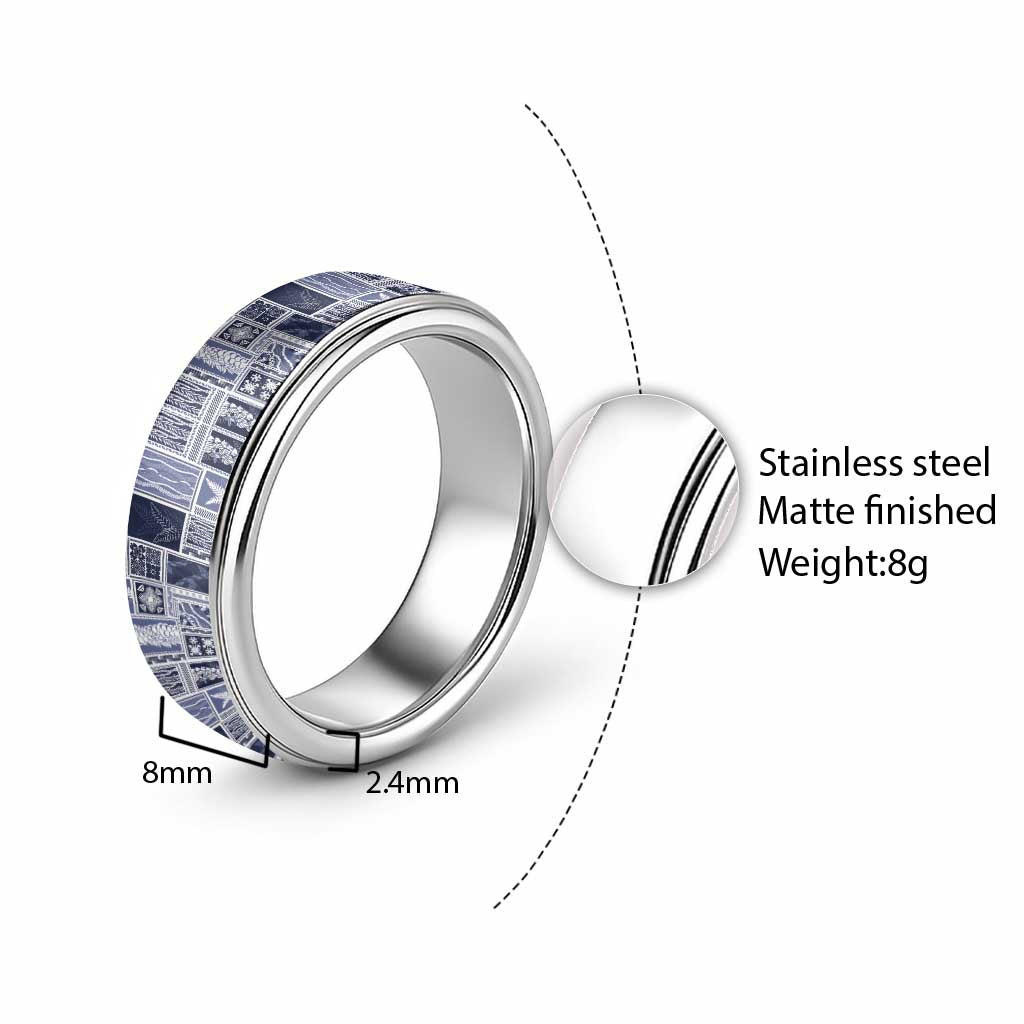 Vintage Aloha Block Quilt Classic Ring Blue Inspired Lei Motifs - Polynesian Pride