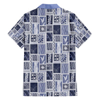 Vintage Aloha Block Quilt Family Matching Off The Shoulder Long Sleeve Dress and Hawaiian Shirt Blue Inspired Lei Motifs - Polynesian Pride