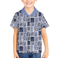 Vintage Aloha Block Quilt Family Matching Off Shoulder Maxi Dress and Hawaiian Shirt Blue Inspired Lei Motifs - Polynesian Pride