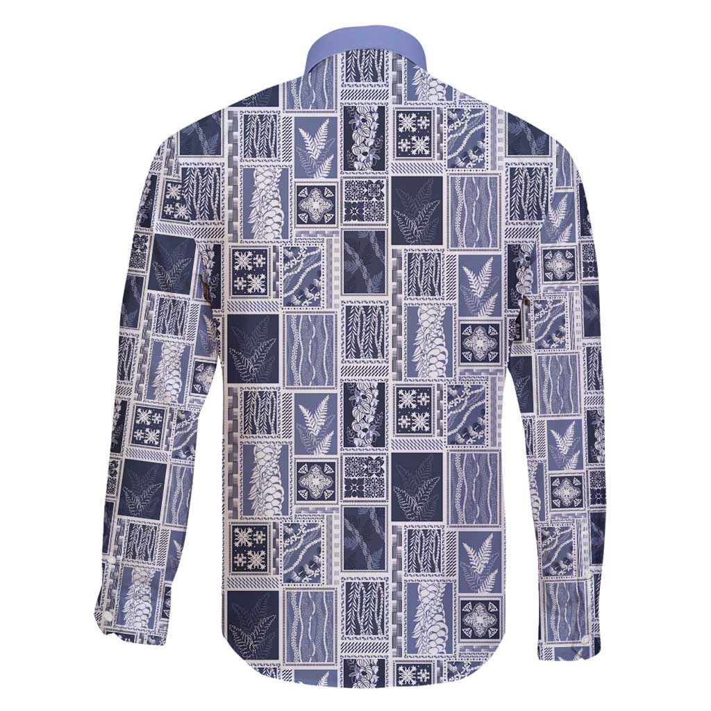 Vintage Aloha Block Quilt Family Matching Puletasi and Hawaiian Shirt Blue Inspired Lei Motifs - Polynesian Pride