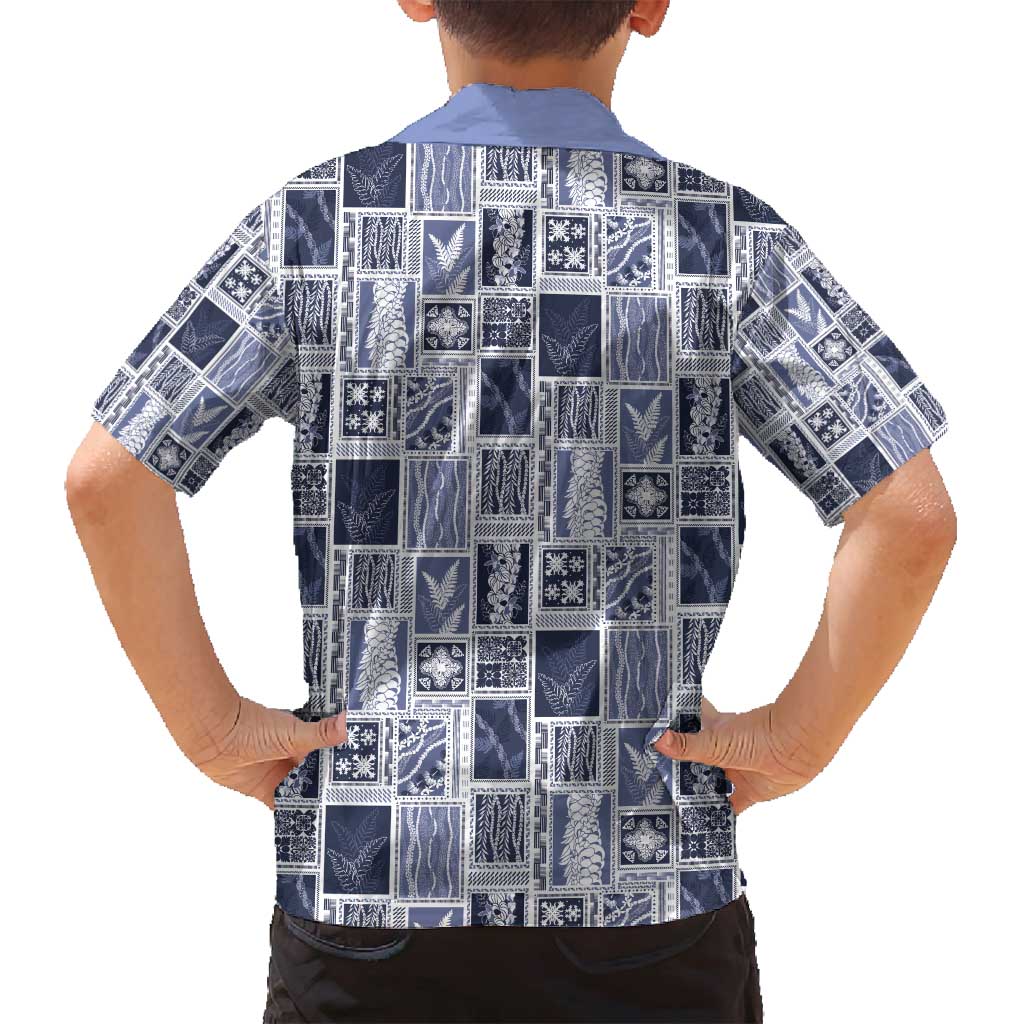 Vintage Aloha Block Quilt Family Matching Summer Maxi Dress and Hawaiian Shirt Blue Inspired Lei Motifs - Polynesian Pride