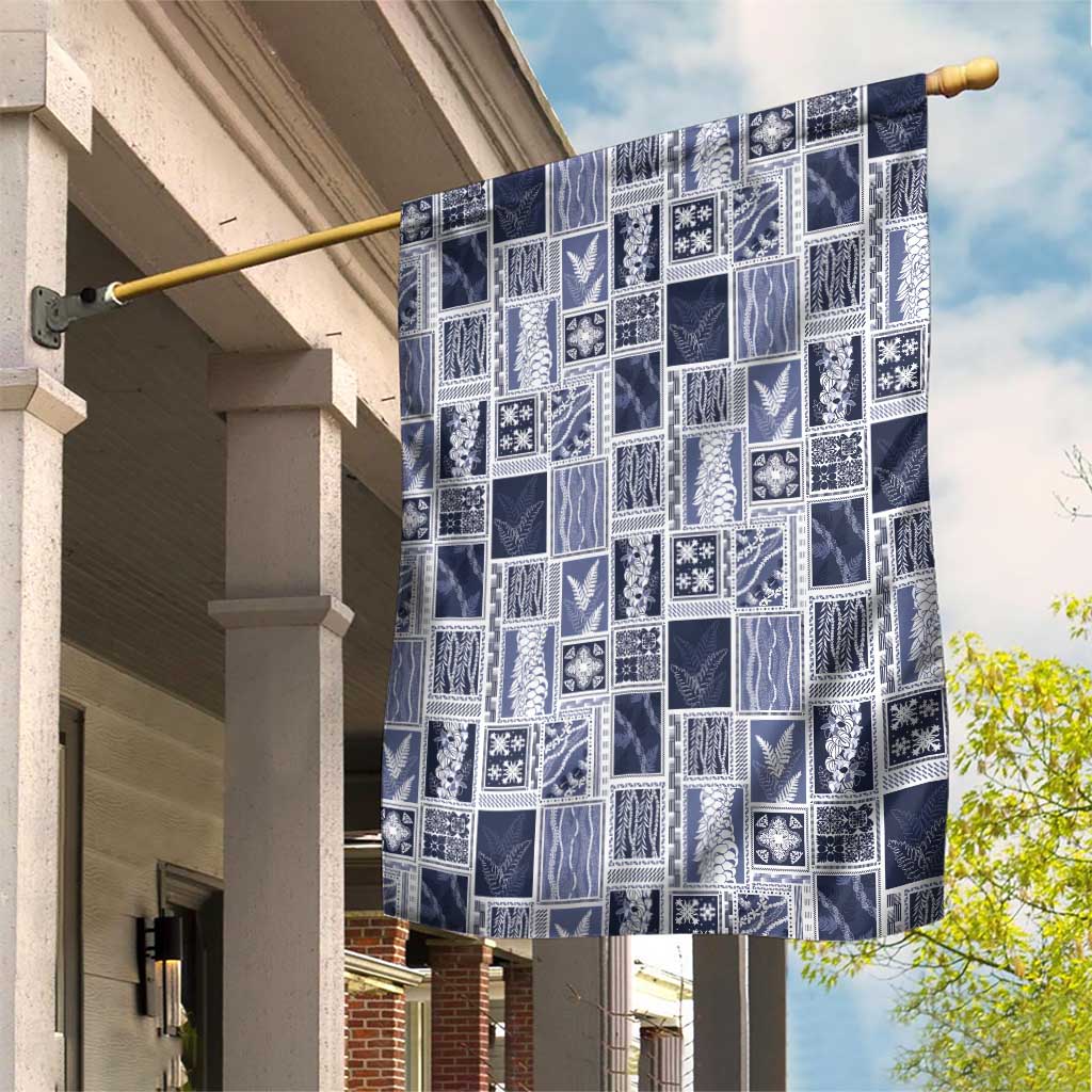 Vintage Aloha Block Quilt Garden Flag Blue Inspired Lei Motifs - Polynesian Pride