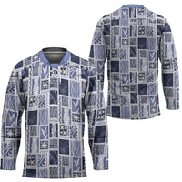 Vintage Aloha Block Quilt Hockey Jersey Blue Inspired Lei Motifs - Polynesian Pride