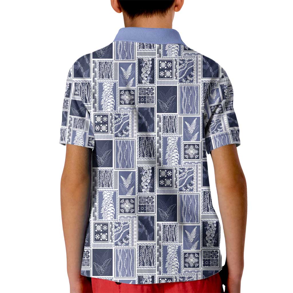 Vintage Aloha Block Quilt Kid Polo Shirt Blue Inspired Lei Motifs - Polynesian Pride