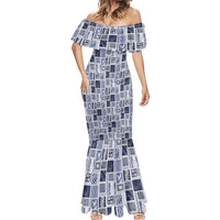 Vintage Aloha Block Quilt Mermaid Dress Blue Inspired Lei Motifs - Polynesian Pride