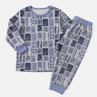 Vintage Aloha Block Quilt Christmas Pajama Set Blue Inspired Lei Motifs - Polynesian Pride