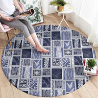 Vintage Aloha Block Quilt Round Carpet Blue Inspired Lei Motifs - Polynesian Pride