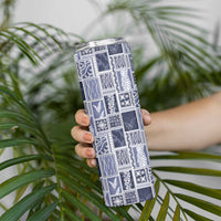 Vintage Aloha Block Quilt Skinny Tumbler Blue Inspired Lei Motifs - Polynesian Pride