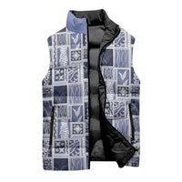 Vintage Aloha Block Quilt Sleeveless Puffer Jacket Blue Inspired Lei Motifs - Polynesian Pride
