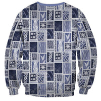 Vintage Aloha Block Quilt Sweatshirt Blue Inspired Lei Motifs - Polynesian Pride