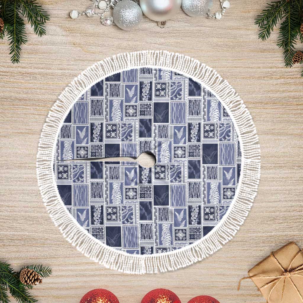 Vintage Aloha Block Quilt Tree Skirt Blue Inspired Lei Motifs - Polynesian Pride
