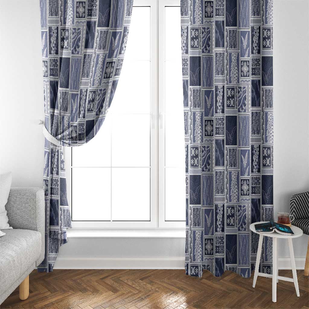 Vintage Aloha Block Quilt Window Curtain Blue Inspired Lei Motifs - Polynesian Pride