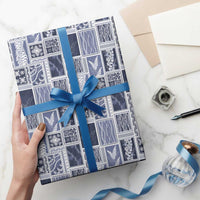 Vintage Aloha Block Quilt Wrapping Paper Blue Inspired Lei Motifs - Polynesian Pride