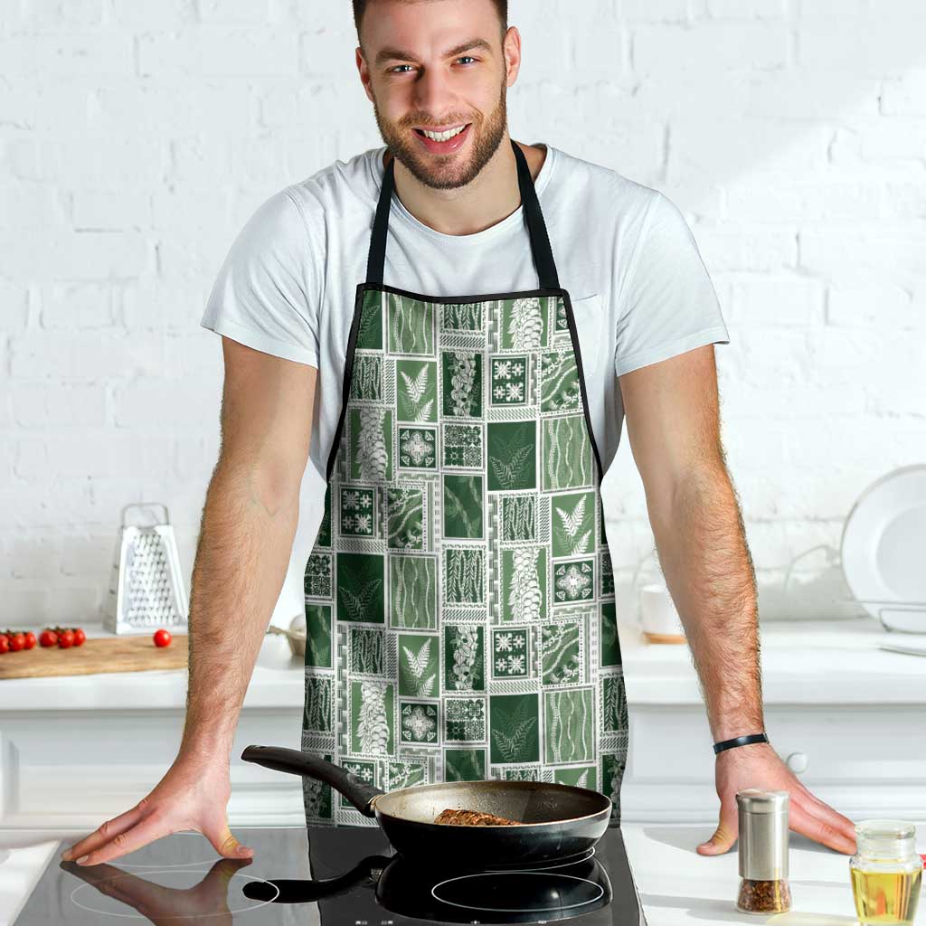 Vintage Aloha Block Quilt Apron Green Inspired Lei Motifs - Polynesian Pride