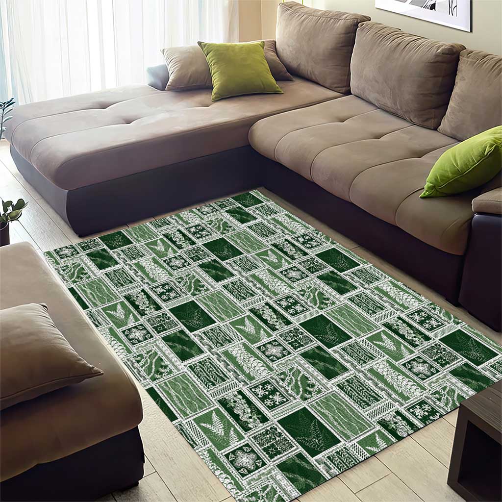 Vintage Aloha Block Quilt Area Rug Green Inspired Lei Motifs - Polynesian Pride