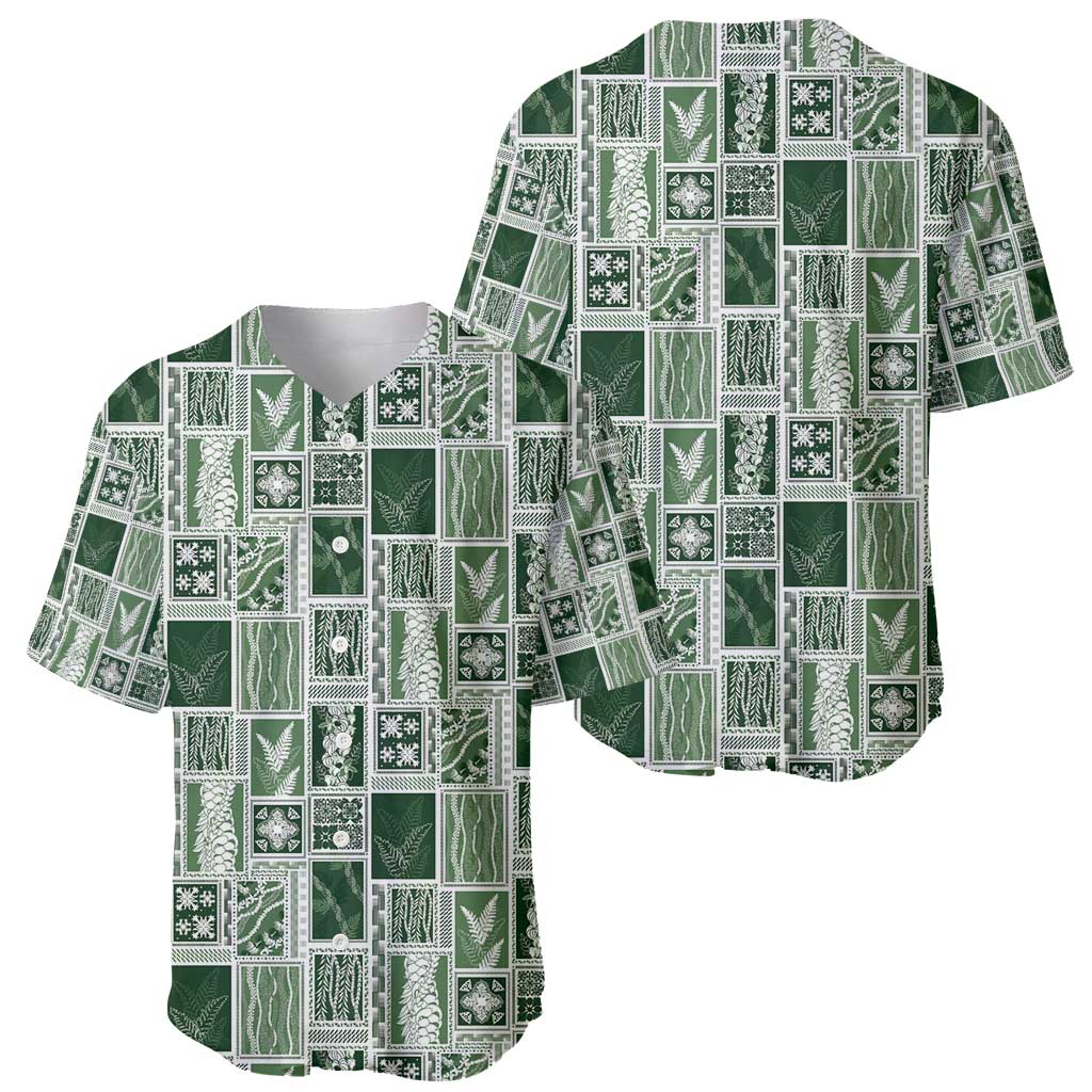 Vintage Aloha Block Quilt Baseball Jersey Green Inspired Lei Motifs - Polynesian Pride