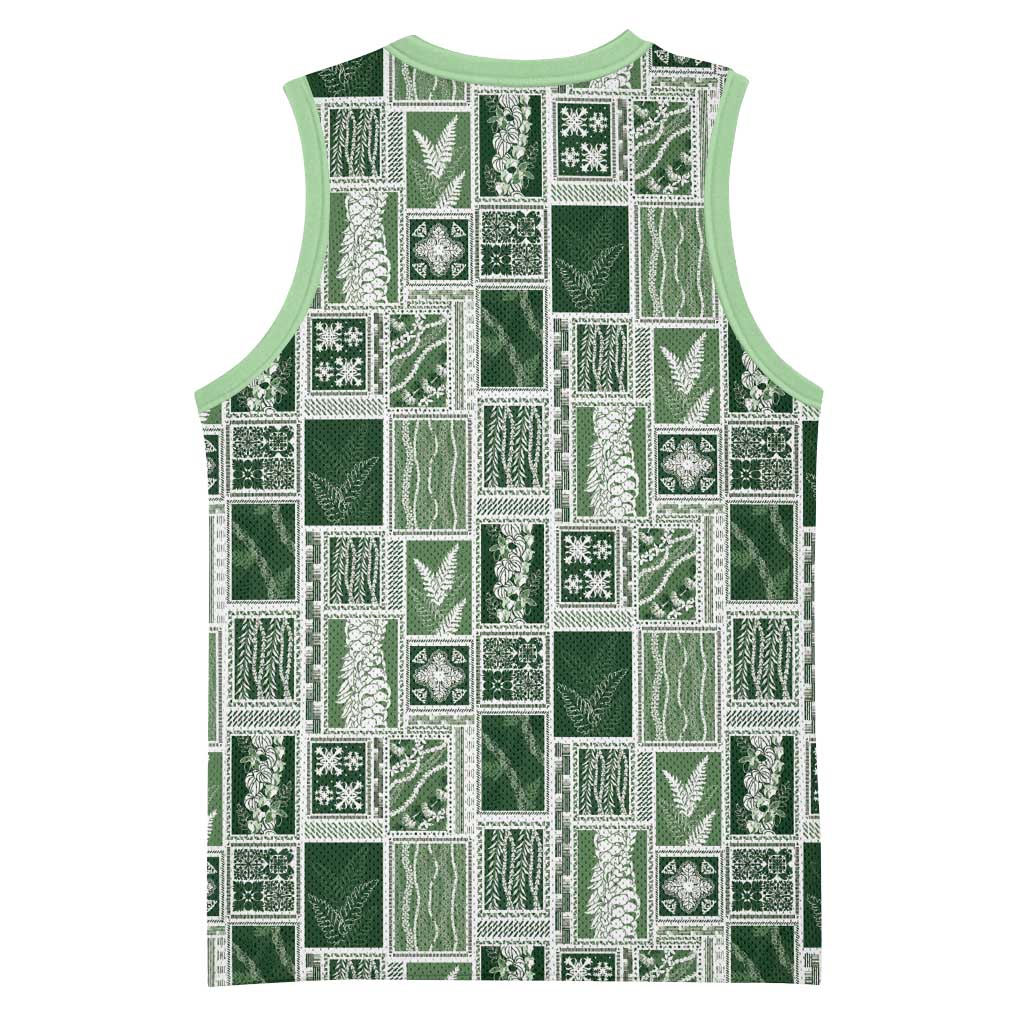 Vintage Aloha Block Quilt Basketball Jersey Green Inspired Lei Motifs - Polynesian Pride