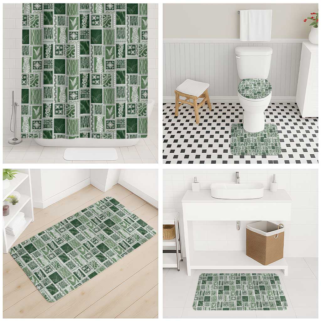 Vintage Aloha Block Quilt Bathroom Set Green Inspired Lei Motifs - Polynesian Pride
