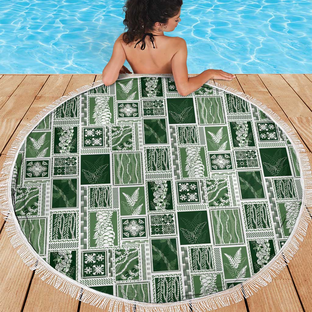 Vintage Aloha Block Quilt Beach Blanket Green Inspired Lei Motifs - Polynesian Pride