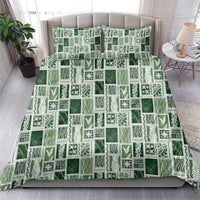 Vintage Aloha Block Quilt Bedding Set Green Inspired Lei Motifs - Polynesian Pride