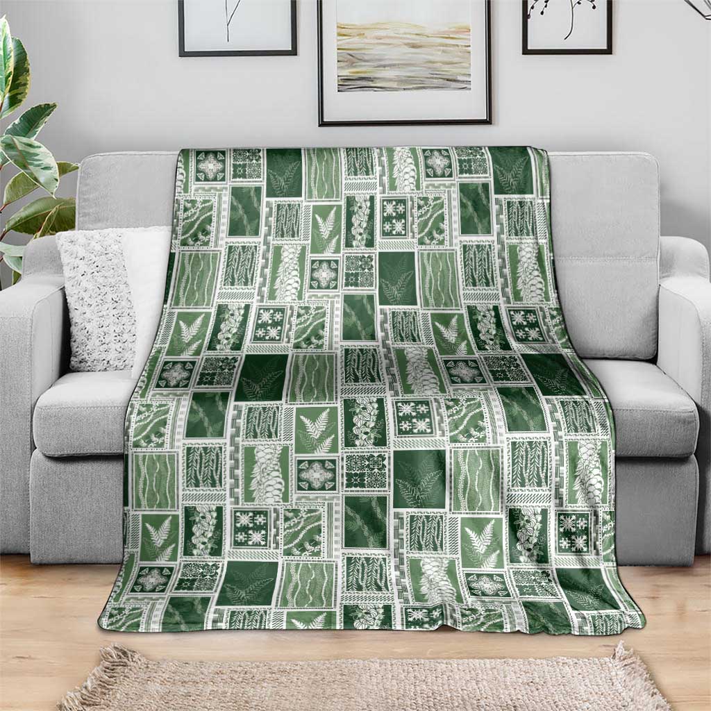 Vintage Aloha Block Quilt Blanket Green Inspired Lei Motifs - Polynesian Pride