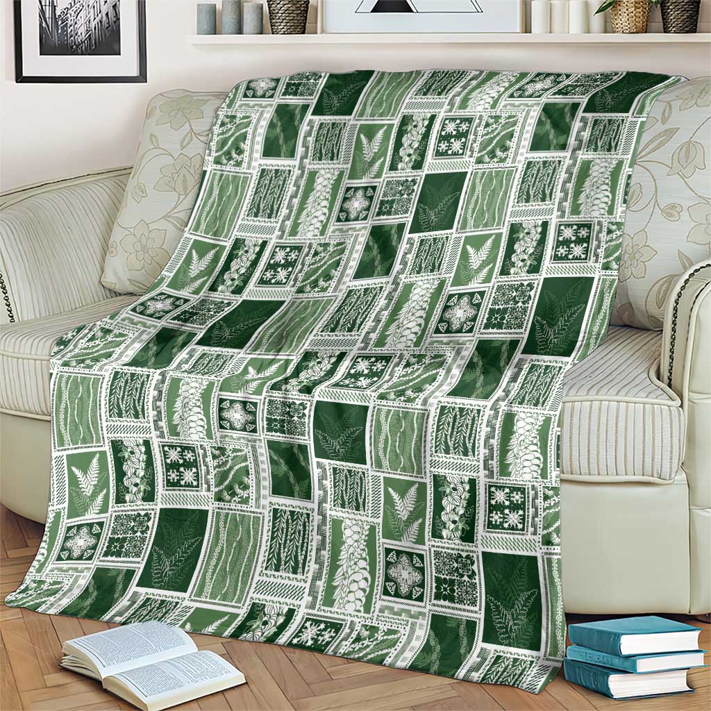 Vintage Aloha Block Quilt Blanket Green Inspired Lei Motifs - Polynesian Pride
