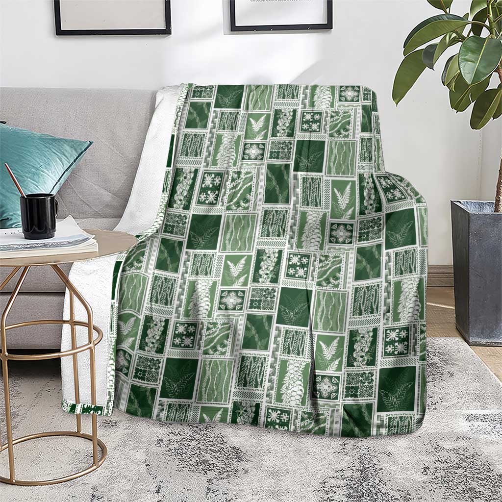 Vintage Aloha Block Quilt Blanket Green Inspired Lei Motifs - Polynesian Pride