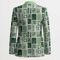Vintage Aloha Block Quilt Blazer Green Inspired Lei Motifs - Polynesian Pride