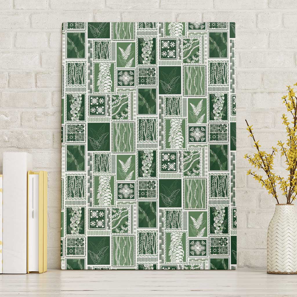 Vintage Aloha Block Quilt Canvas Wall Art Green Inspired Lei Motifs - Polynesian Pride