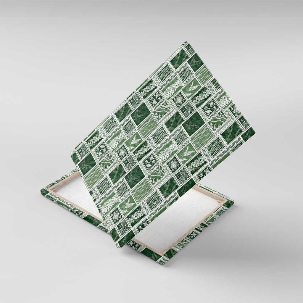 Vintage Aloha Block Quilt Canvas Wall Art Green Inspired Lei Motifs - Polynesian Pride