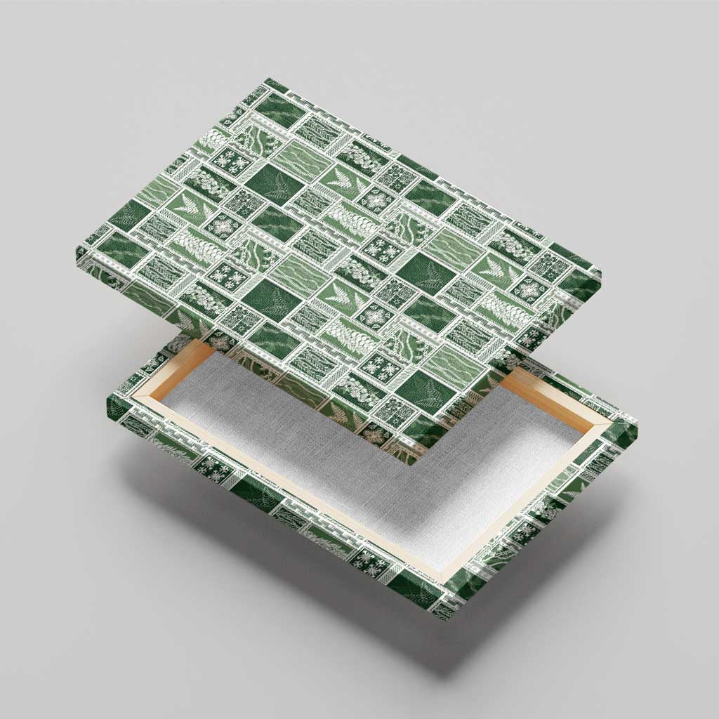 Vintage Aloha Block Quilt Canvas Wall Art Green Inspired Lei Motifs - Polynesian Pride