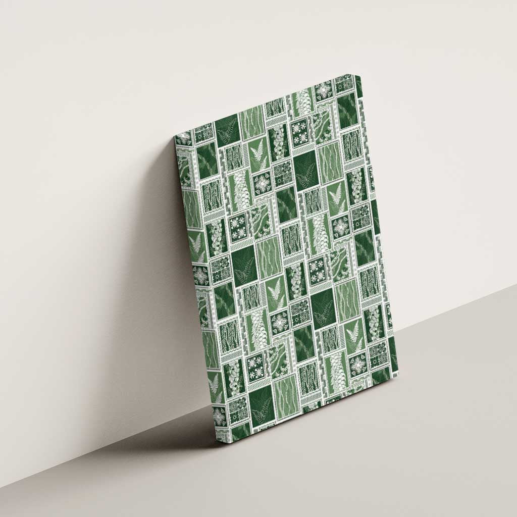 Vintage Aloha Block Quilt Canvas Wall Art Green Inspired Lei Motifs - Polynesian Pride