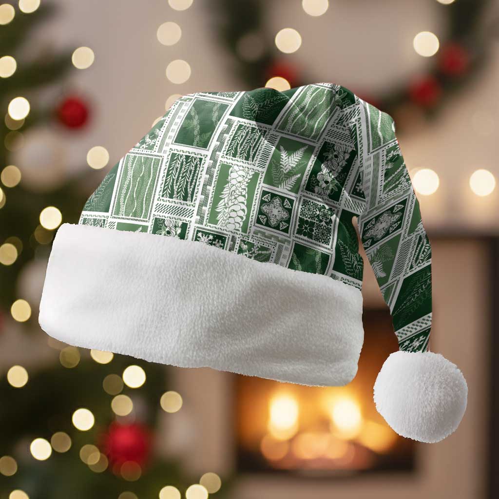 Vintage Aloha Block Quilt Christmas Santa Hat Green Inspired Lei Motifs - Polynesian Pride
