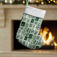 Vintage Aloha Block Quilt Christmas Stocking Green Inspired Lei Motifs - Polynesian Pride