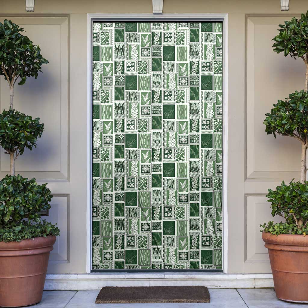 Vintage Aloha Block Quilt Door Cover Green Inspired Lei Motifs - Polynesian Pride