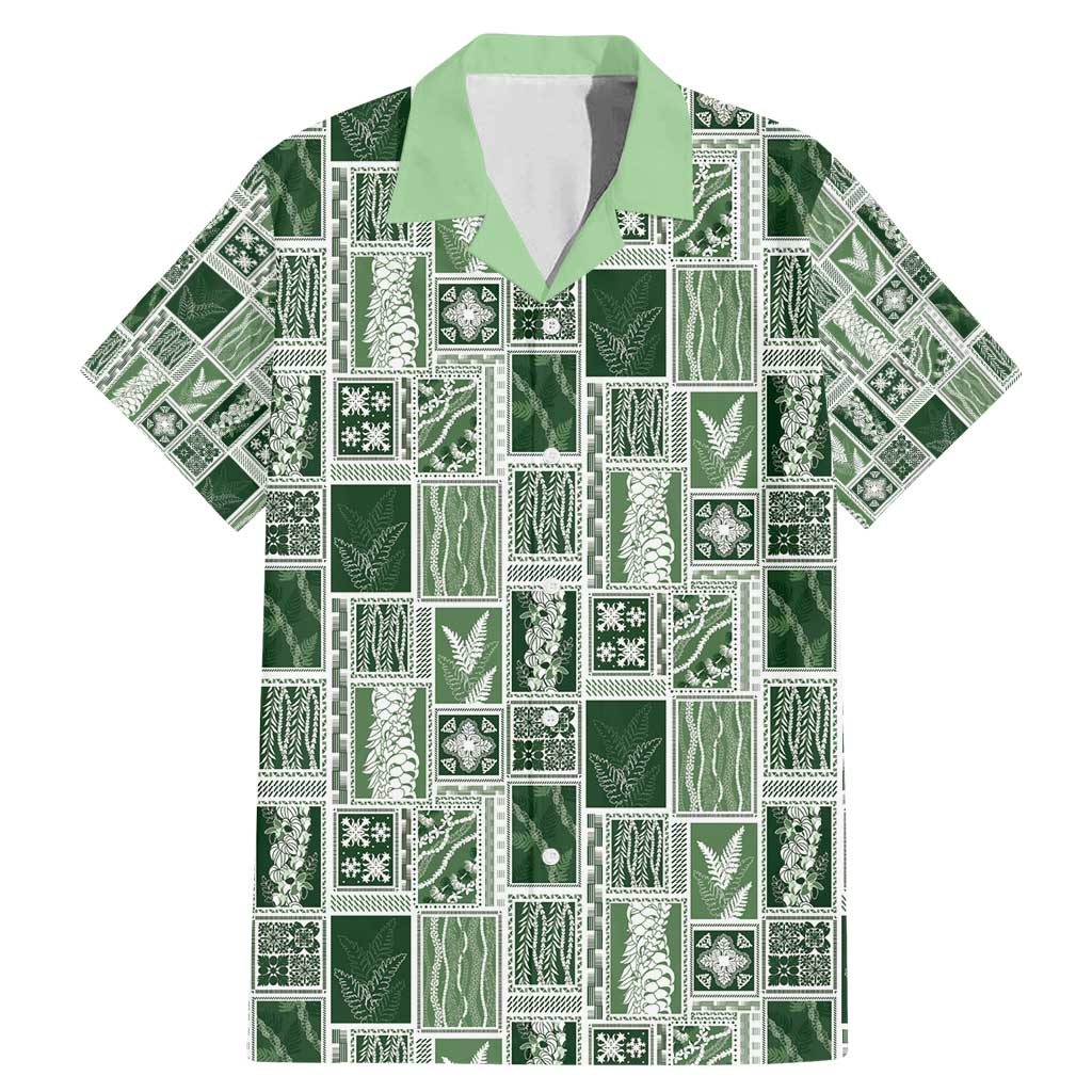 Vintage Aloha Block Quilt Family Matching Mermaid Dress and Hawaiian Shirt Green Inspired Lei Motifs - Polynesian Pride