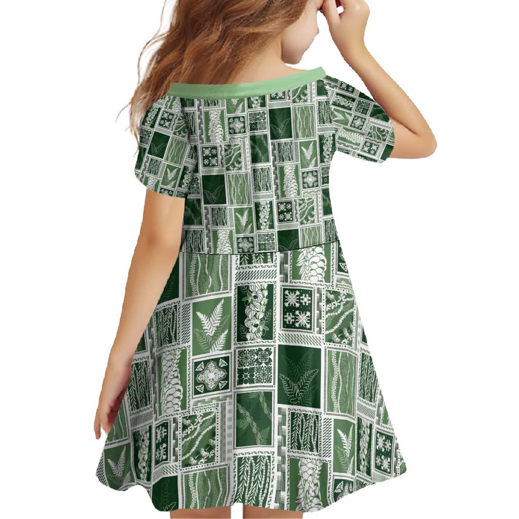 Vintage Aloha Block Quilt Family Matching Off Shoulder Maxi Dress and Hawaiian Shirt Green Inspired Lei Motifs - Polynesian Pride