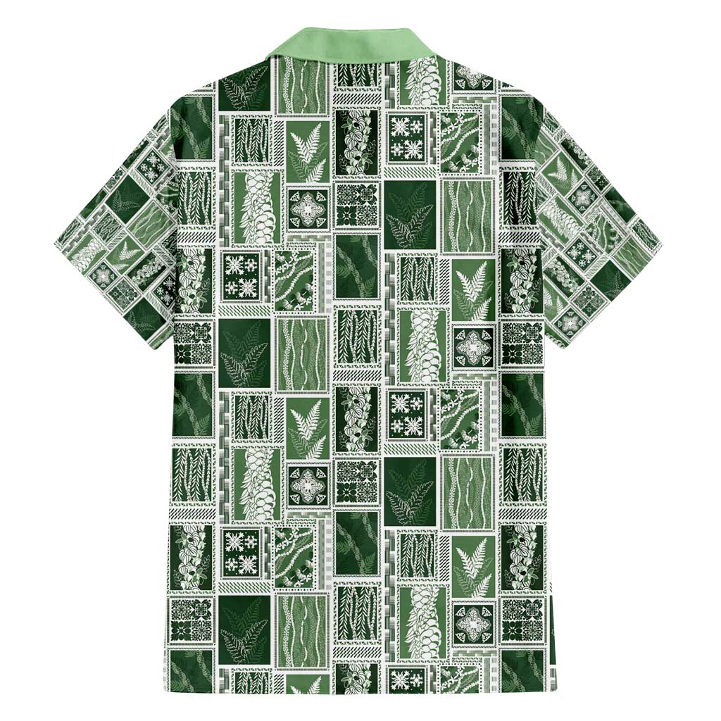 Vintage Aloha Block Quilt Family Matching Puletasi and Hawaiian Shirt Green Inspired Lei Motifs - Polynesian Pride