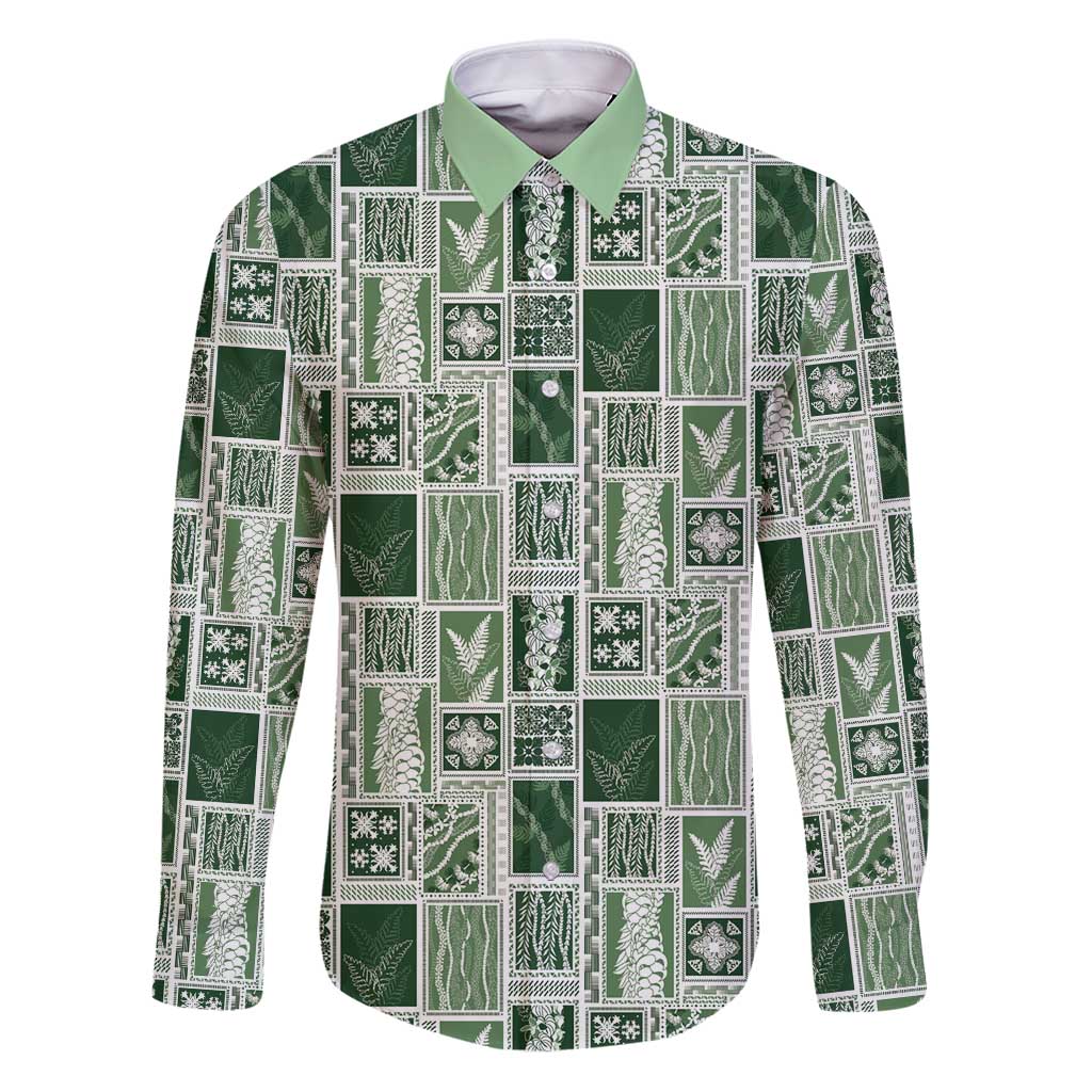 Vintage Aloha Block Quilt Family Matching Puletasi and Hawaiian Shirt Green Inspired Lei Motifs - Polynesian Pride