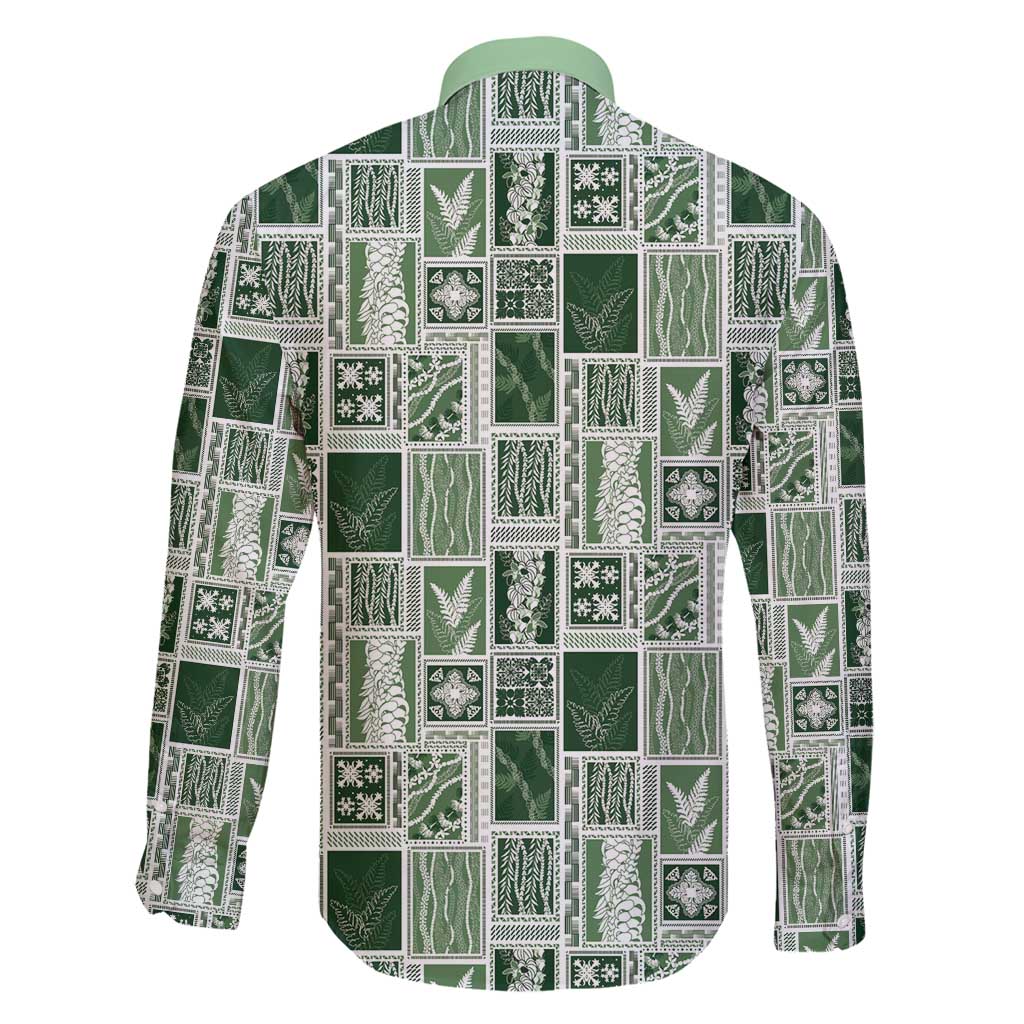 Vintage Aloha Block Quilt Family Matching Puletasi and Hawaiian Shirt Green Inspired Lei Motifs - Polynesian Pride