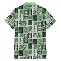 Vintage Aloha Block Quilt Family Matching Short Sleeve Bodycon Dress and Hawaiian Shirt Green Inspired Lei Motifs - Polynesian Pride
