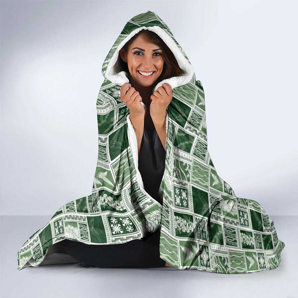 Vintage Aloha Block Quilt Hooded Blanket Green Inspired Lei Motifs - Polynesian Pride